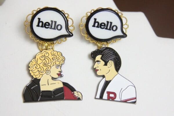 SOLD! 4193 Grunge Style Cartoon Couple Hello Earrings Studs - Image 2