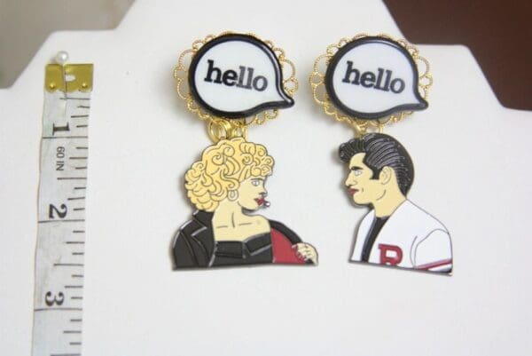 SOLD! 4193 Grunge Style Cartoon Couple Hello Earrings Studs - Image 7