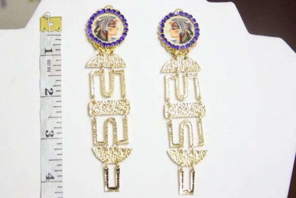 SOLD! 4195 Egyptian Revival Cleopatra Long Studs Earrings - Image 7