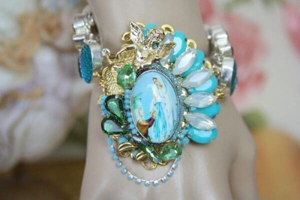 SOLD! 4200 Madonna Virgin Mary Genuine Chalcedony Silver Elements Bracelet