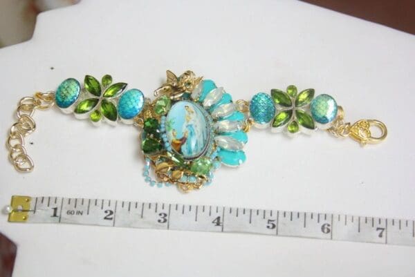 SOLD! 4200 Madonna Virgin Mary Genuine Chalcedony Silver Elements Bracelet - Image 2