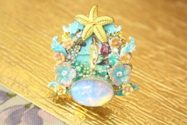 SOLD! 4203 Birth Of Venus Huge Cocktail Shell Moon Stone Pearl Adjustable Ring - Image 6