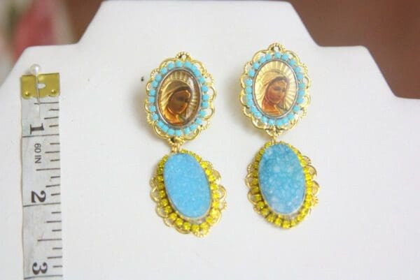 SOLD! 4207 Virgin Mary Madonna Genuine Druzy Agate Earrings Studs - Image 5