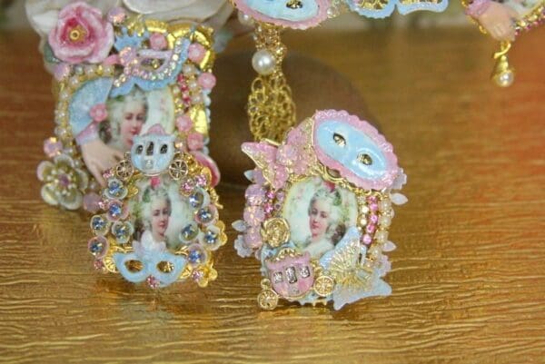 SOLD! 4228 Hand Painted Small Marie Antoinette Butterfly Adjustable Cocktail Huge Ring - Image 5