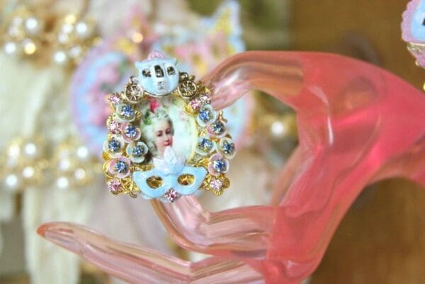 SOLD! 4228 Hand Painted Small Marie Antoinette Butterfly Adjustable Cocktail Huge Ring - Image 2