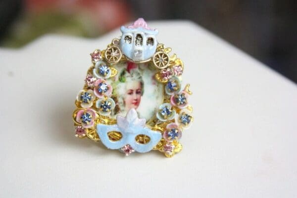 SOLD! 4228 Hand Painted Small Marie Antoinette Butterfly Adjustable Cocktail Huge Ring - Image 8