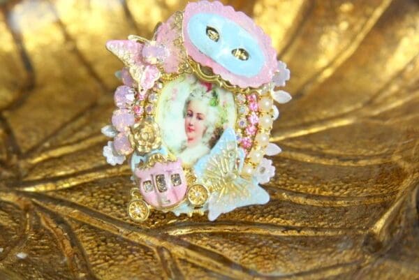 SOLD! 4229 Hand Painted Large Marie Antoinette Butterfly Adjustable Cocktail Huge Ring - Image 10