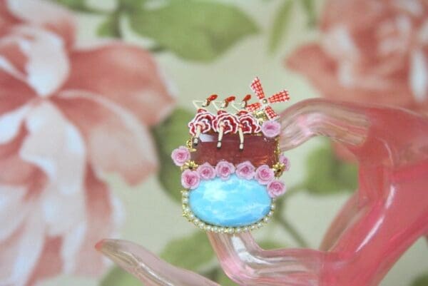 SOLD! 4231 Genuine Caribbean Larimar Enamel Adjustable Cocktail Huge Ring - Image 8