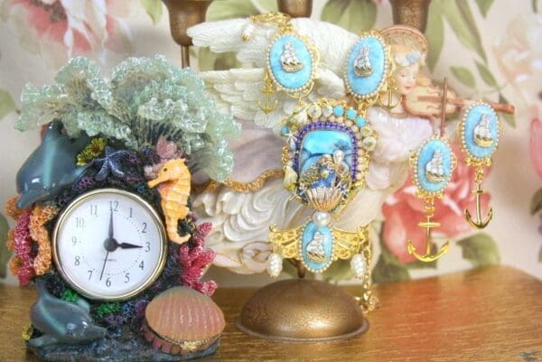 SOLD! 4233 Set Of Genuine Caribbean Larimar Mermaid Nautical Baroque + Earrings - Image 5