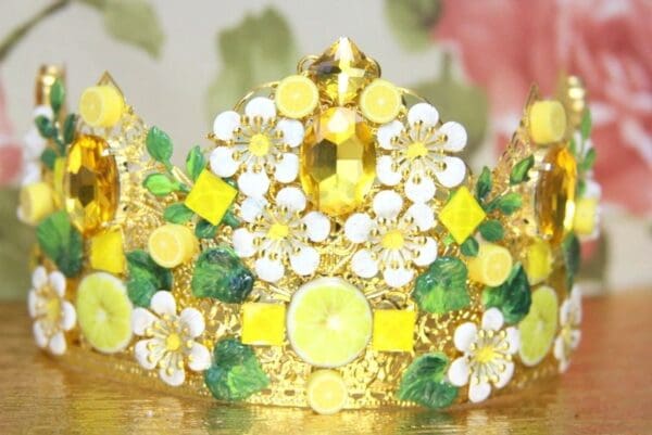 SOLD! 4254 Baroque Lemon Sicilian Fruit Hand Painted Crystal Crown Headband - Image 6