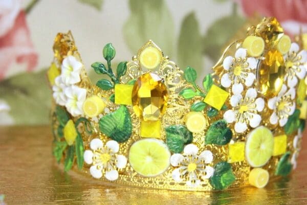 SOLD! 4254 Baroque Lemon Sicilian Fruit Hand Painted Crystal Crown Headband - Image 7
