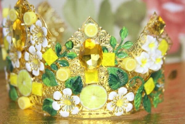 SOLD! 4254 Baroque Lemon Sicilian Fruit Hand Painted Crystal Crown Headband - Image 8