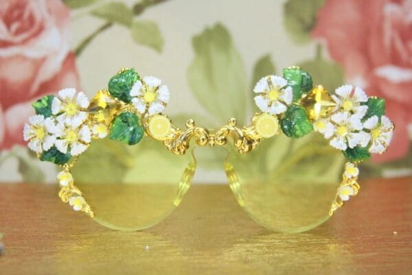 SOLD!4256 Baroque Lemon Fruit Yellow Crystal Embellished Yellow Sunglasses - Image 6
