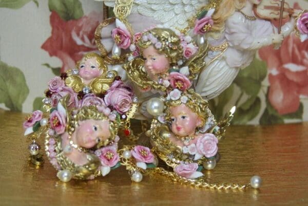 SOLD! 4258 Zibellini Total Baroque Chubby Hand Painted Cherub Angel Roses Bracelet - Image 3