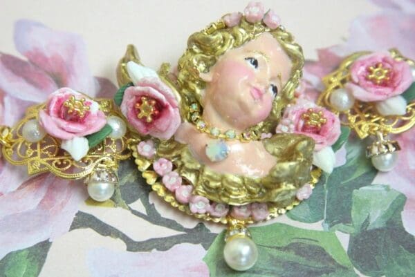 SOLD! 4258 Zibellini Total Baroque Chubby Hand Painted Cherub Angel Roses Bracelet - Image 8