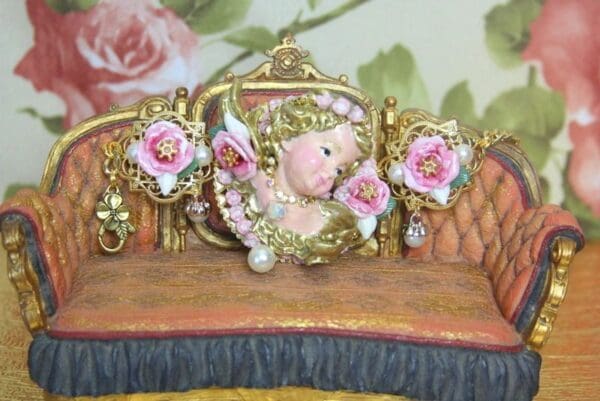 SOLD! 4258 Zibellini Total Baroque Chubby Hand Painted Cherub Angel Roses Bracelet - Image 9