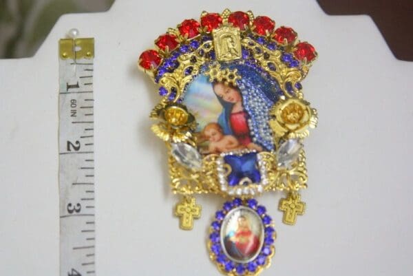 SOLD! 4263 Set Of Virgin Mary Madonna Huge Crystal Brooch+ Earrings - Image 6