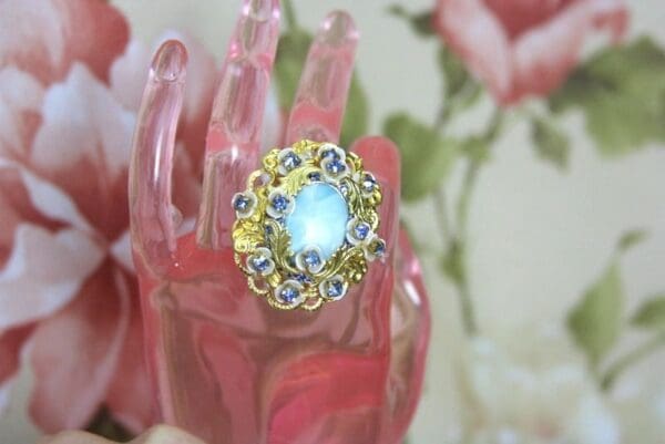 SOLD! 4271 Genuine Caribbean Larimar Baroque Gold Embellished Adjustable Cocktail Huge Ring - Image 5