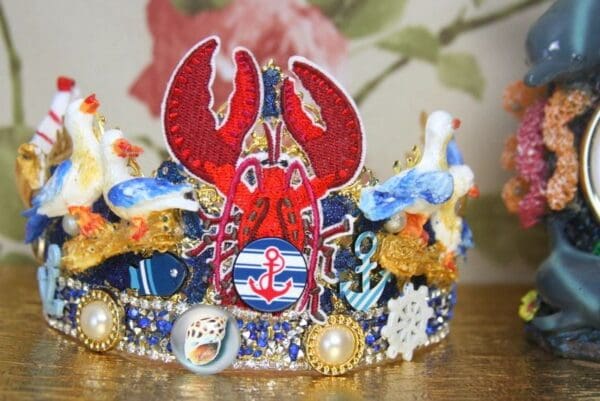 SOLD! 4276 Nautical Lobster Fish Applique Crystal Unusual Headband