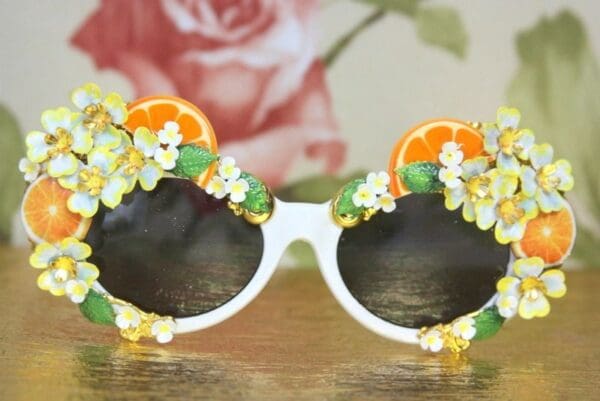 SOLD! 4278 Baroque Orange Fruit Bee Blue Embellished Sunglasses - Image 2