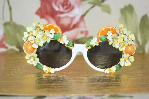 SOLD! 4278 Baroque Orange Fruit Bee Blue Embellished Sunglasses - Image 3
