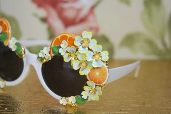 SOLD! 4278 Baroque Orange Fruit Bee Blue Embellished Sunglasses - Image 5