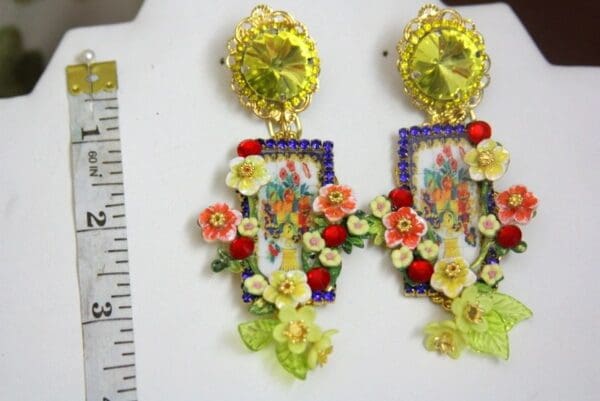 SOLD! 4280 Sicilian Vase Tile Print Lemon Fruit Studs Earrings - Image 3