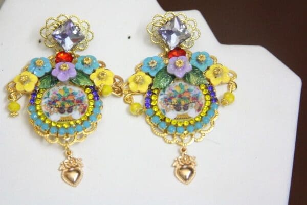 SOLD! 4281 Sicilian Vase Tile Print Massive Light Weight Studs Earrings - Image 5