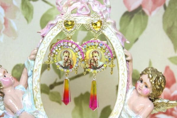 SOLD! 4292 Virgin Mary Madonna Genuine Tourmaline Earrings Studs - Image 5