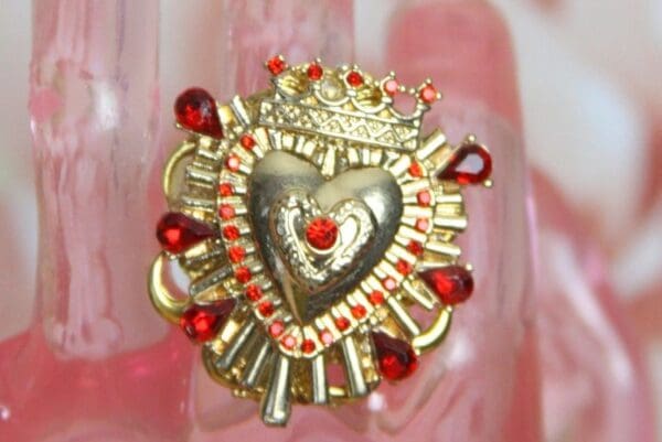 4295 Baroque Sacred Heart Adjustable Cocktail Huge Ring - Image 2
