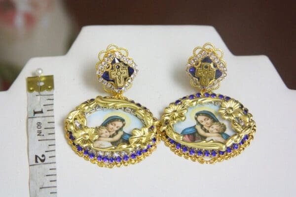 SOLD! 4302 Set Of Genuine Solar Quartz Fuchsia Unique Virgin Mary Madonna Crown Jesus Huge Crystal Brooch - Image 7