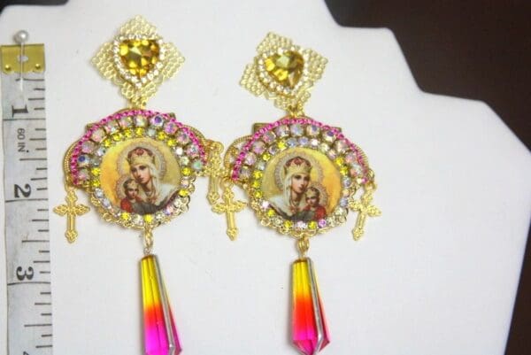 SOLD! 4292 Virgin Mary Madonna Genuine Tourmaline Earrings Studs - Image 6