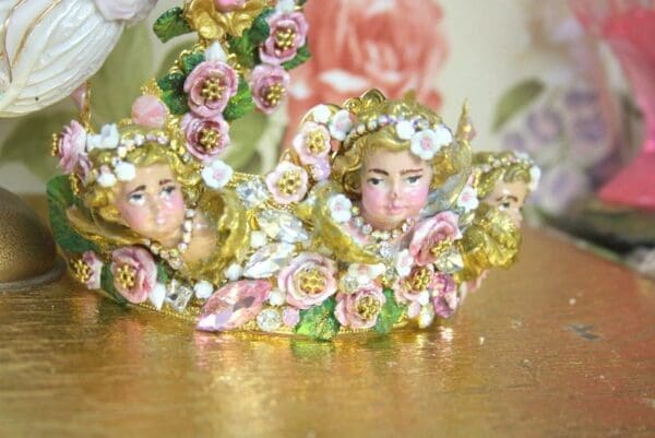SOLD! 4314 Baroque Hand Painted Vivid Chubby Cherubs Angels Crown Headband - Image 10