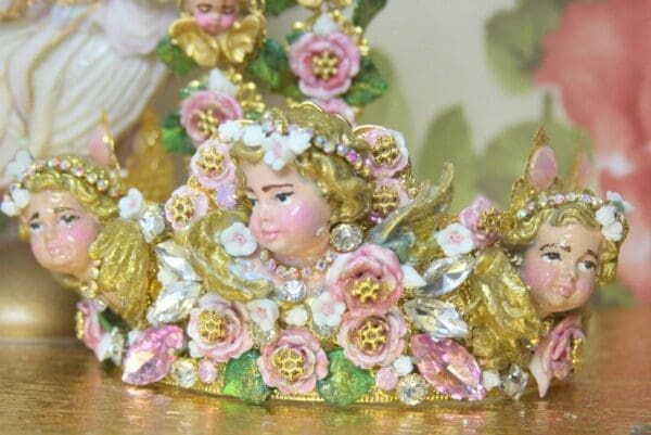 SOLD! 4314 Baroque Hand Painted Vivid Chubby Cherubs Angels Crown Headband - Image 2