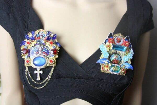 SOLD! 4325 Set Of Genuine Sun Sitara Madagascar Gemstone Jesus Huge Crystal Brooch - Image 5