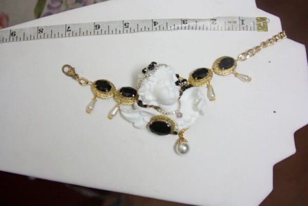 SOLD! 4327 Zibellini Total Baroque Chubby White Cherub Black Crystals Bracelet - Image 5