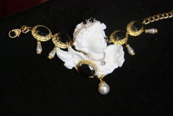SOLD! 4327 Zibellini Total Baroque Chubby White Cherub Black Crystals Bracelet - Image 6