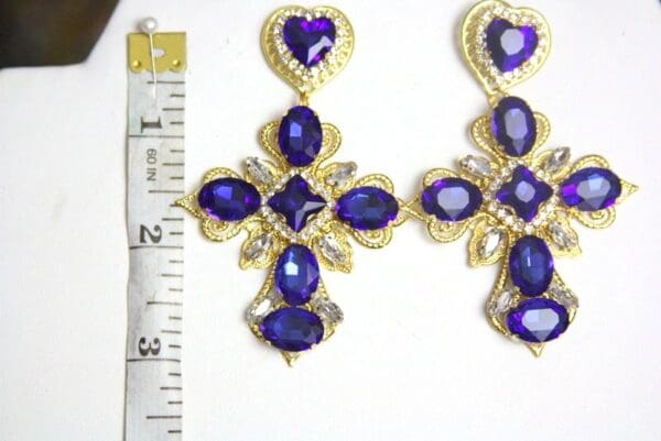 SOLD! 4329 Baroque Cross Blue Crystal Studs Earrings - Image 8
