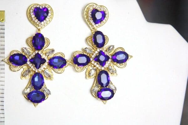 SOLD! 4329 Baroque Cross Blue Crystal Studs Earrings - Image 9