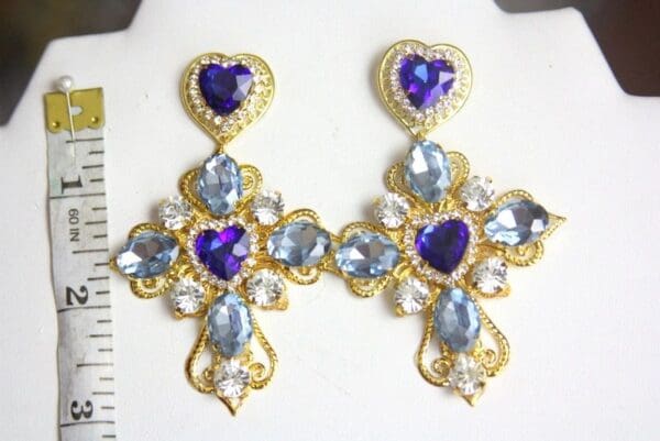 SOLD! 4330 Baroque Cross Light Blue Crystal Studs Earrings - Image 6