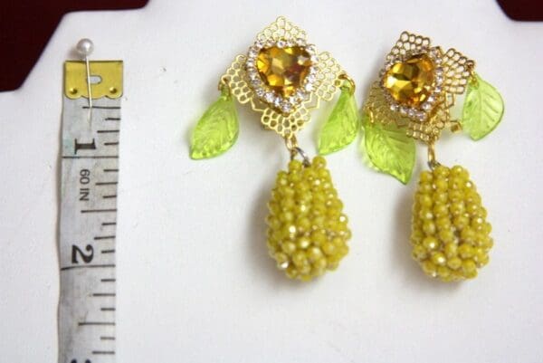 SOLD! 4345 Baroque Beaded Pineapple Yellow Crystal Studs Earrings - Image 7