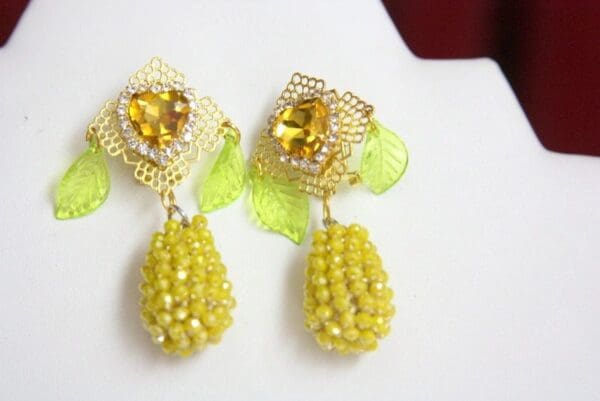 SOLD! 4345 Baroque Beaded Pineapple Yellow Crystal Studs Earrings - Image 8