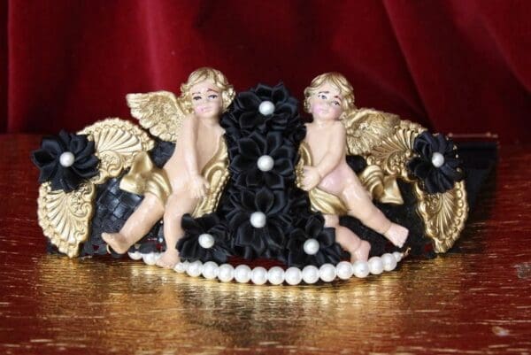 SOLD! 1791 Total Baroque Vivid Cherubs Black Flower Pearl Waist Belt