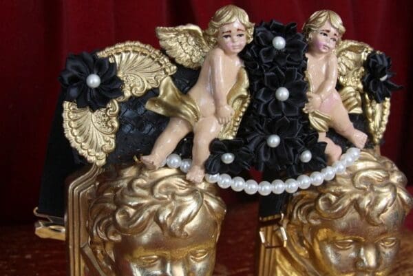 SOLD! 1791 Total Baroque Vivid Cherubs Black Flower Pearl Waist Belt - Image 6