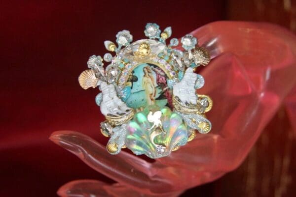 SOLD! 4358 Birth Of Venus Huge Cocktail Ship Pearl Adjustable Ring - Image 5
