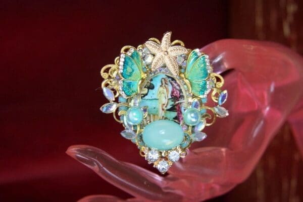 SOLD! 4359 Birth Of Venus Huge Cocktail Sea Star Butterfly Pearl Adjustable Ring - Image 6