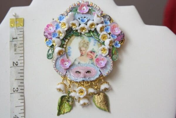 SOLD! 4364 Victorian Young Marie Antoinette Lily Of The Valley Hand Painted Huge Crystal Brooch - Image 5