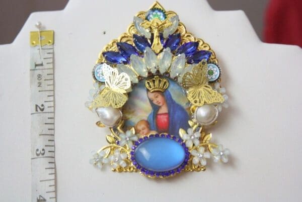 SOLD! 4365 Set Of Unique Virgin Mary Genuine Fire Labradorite Madonna Butterfly Huge Crystal Brooch - Image 5