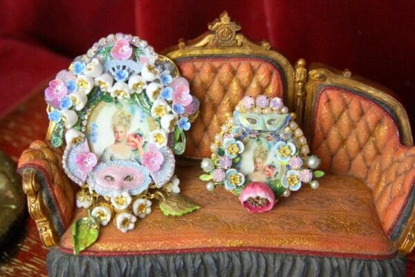 SOLD! 4364 Victorian Young Marie Antoinette Lily Of The Valley Hand Painted Huge Crystal Brooch