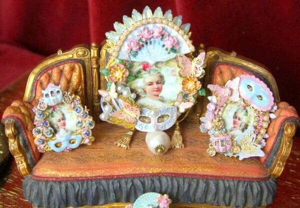 SOLD! 4362 Victorian Marie Antoinette Fan Mask Hand Painted Huge Crystal Brooch - Image 2